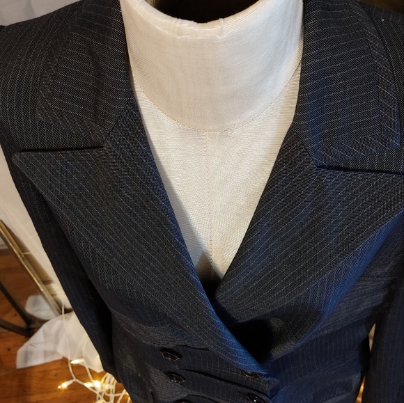 ETCETERA Gray Jacket Womens Blazer Long Green Pinstripes Designer Coat Size 8 - Picture 15 of 16